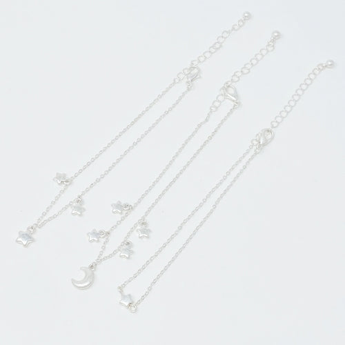 Starred Up Chain Anklet, Set of 3