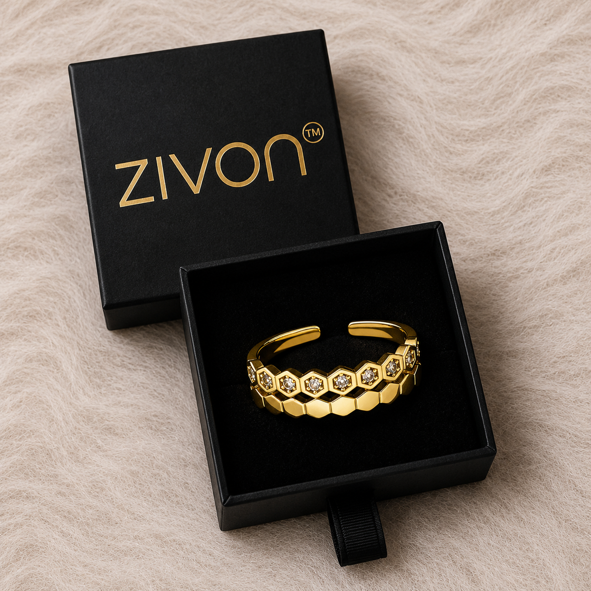18K Honeycomb Crystal Open Ring