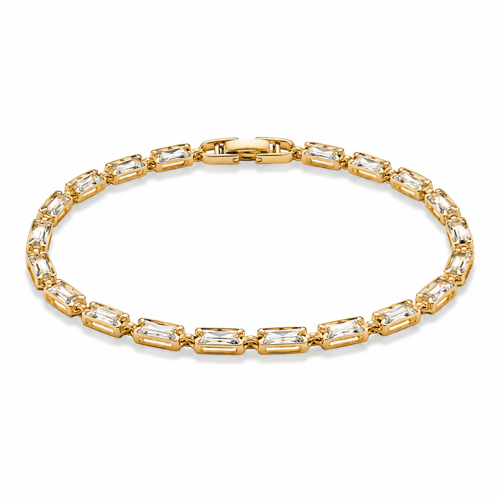 18K Emerald-Cut Crystal Tennis Bracelet