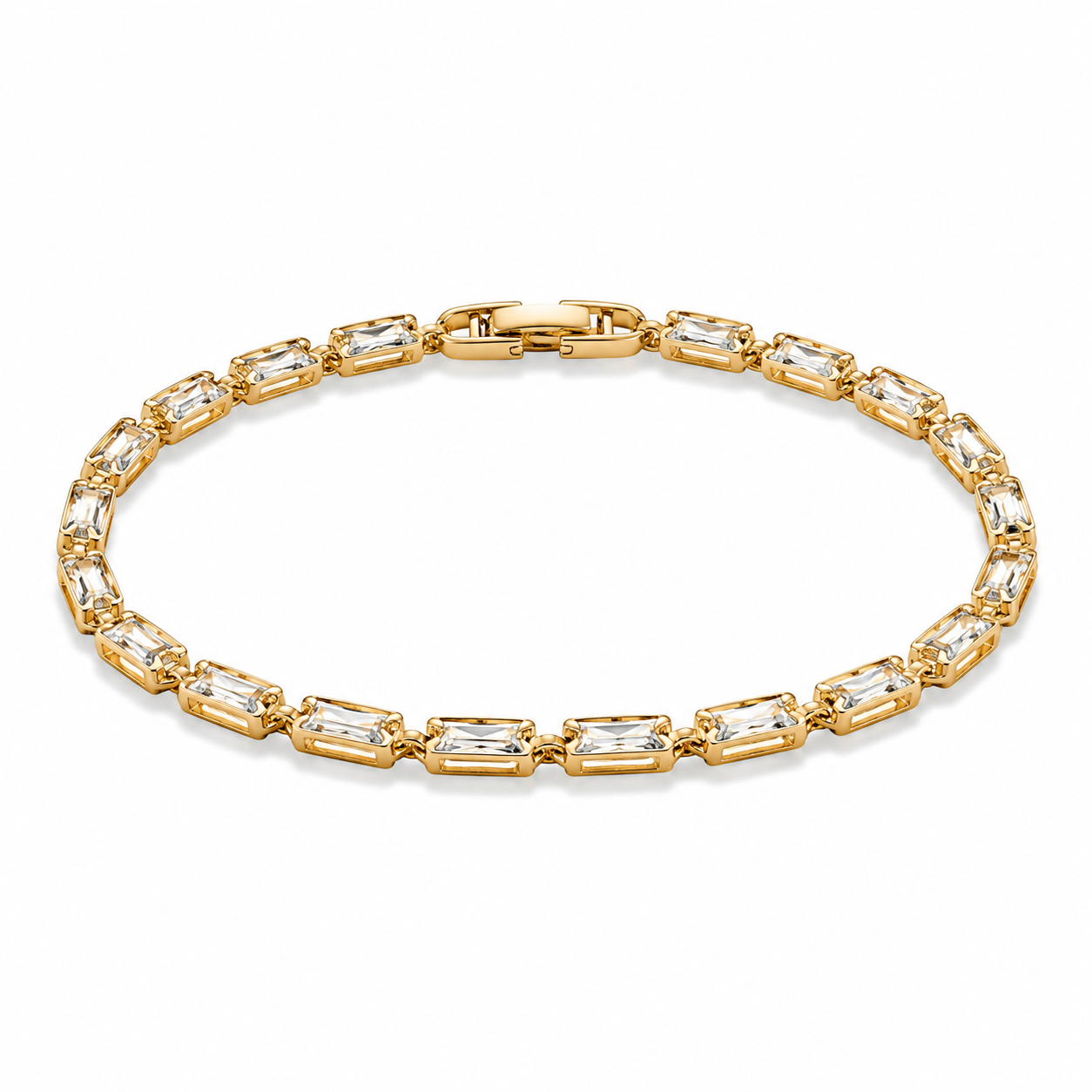 18K Emerald-Cut Crystal Tennis Bracelet