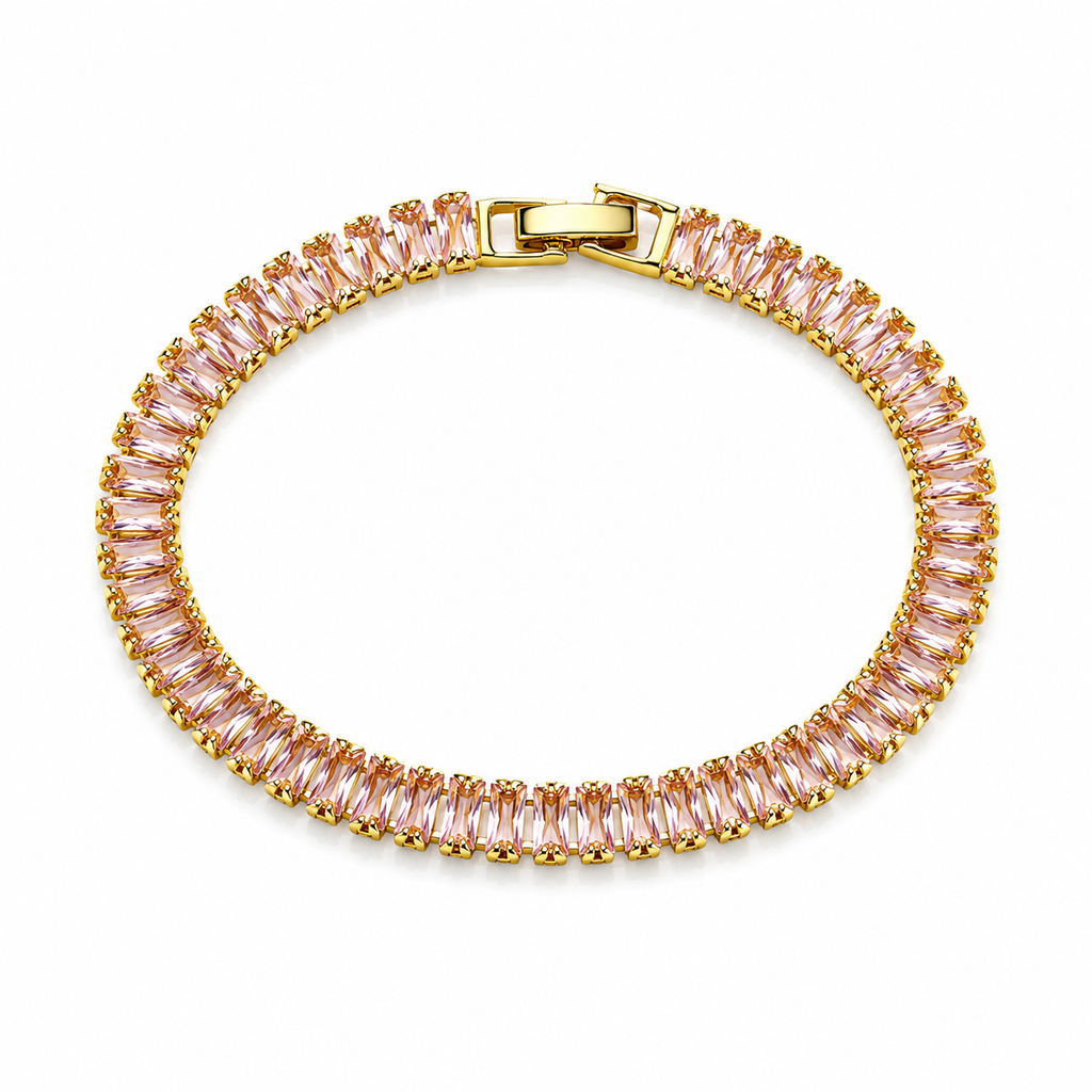18K Pink Baguette Crystal Tennis Bracelet