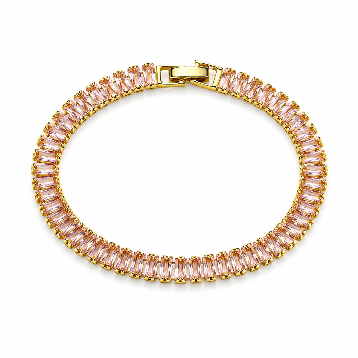 18K Pink Baguette Crystal Tennis Bracelet