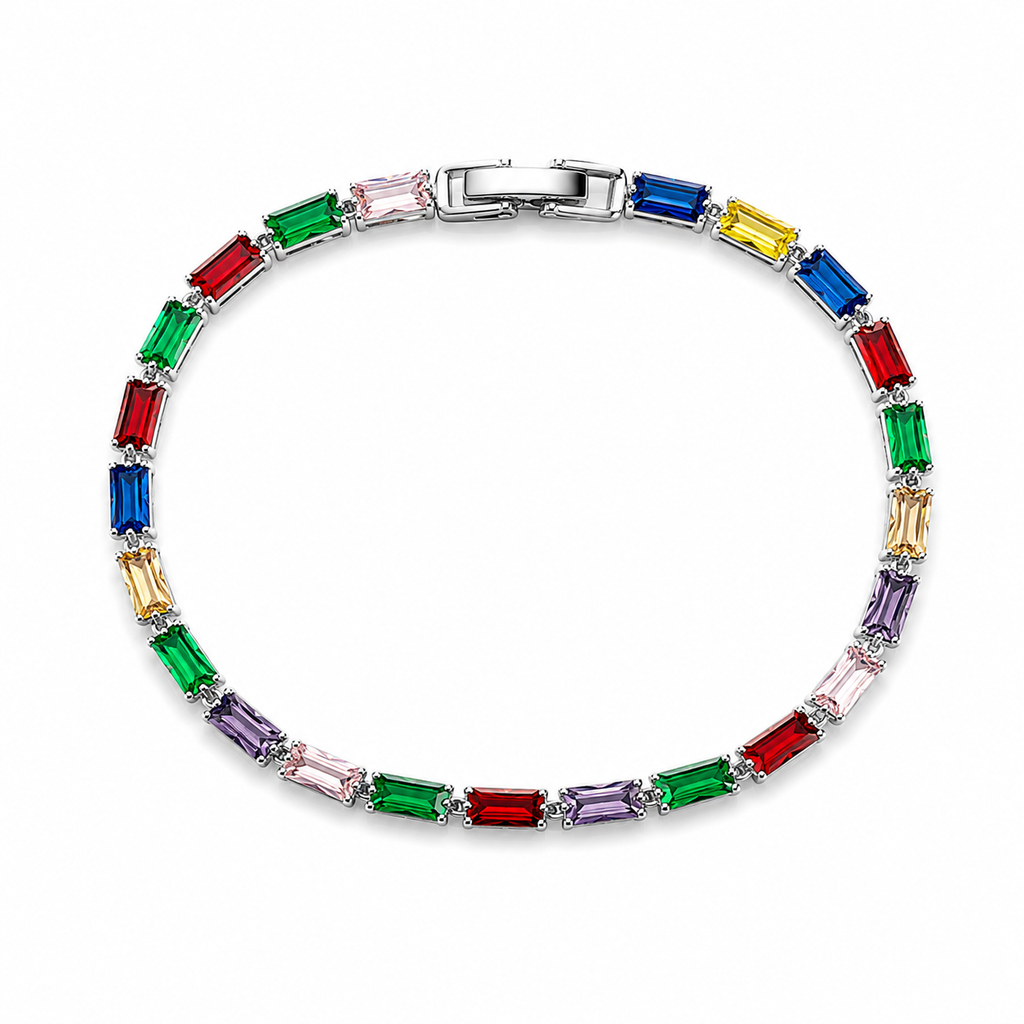 18K Rainbow Baguette Crystal Tennis Bracelet