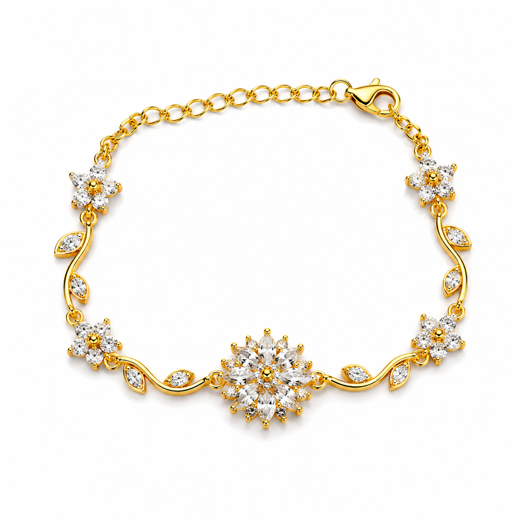 18K Floral Crystal Charm Bracelet