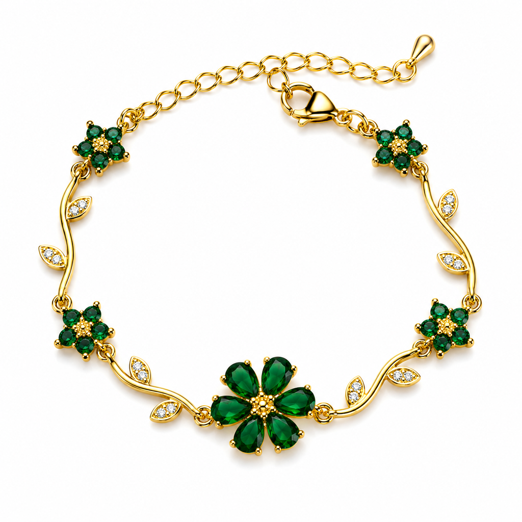 18K Emerald Floral Crystal Bracelet