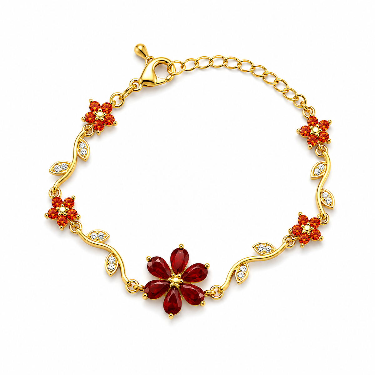 18K Ruby Floral Crystal Bracelet