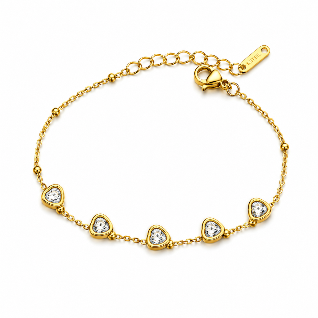 18K Heart Crystal Charm Bracelet