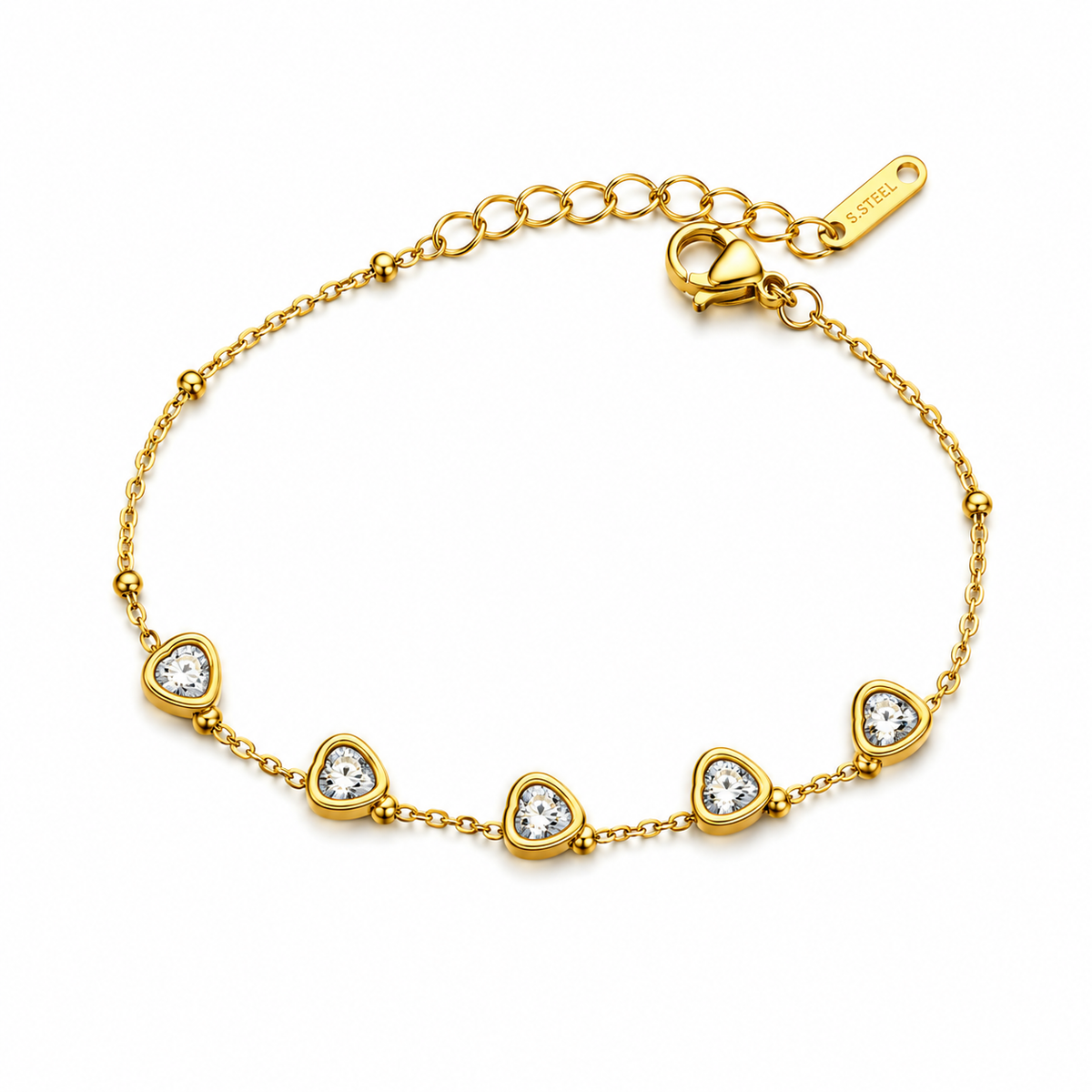 18K Heart Crystal Charm Bracelet