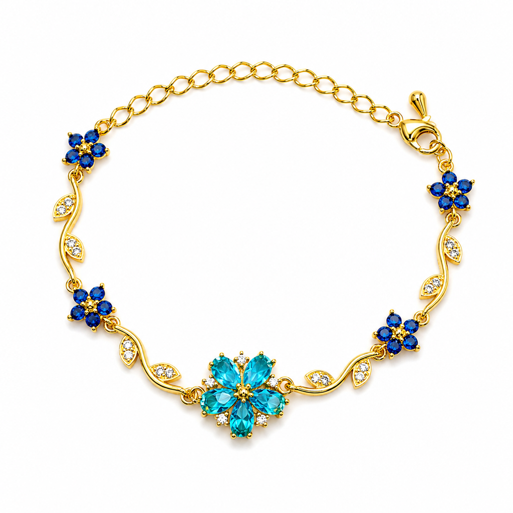 18K Blue Floral Crystal Bracelet