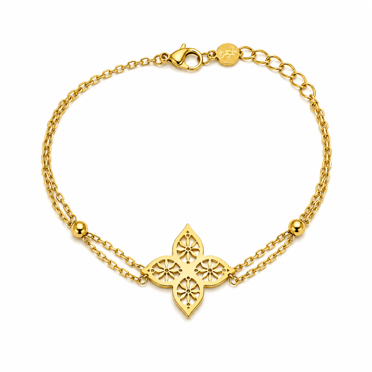 18K Floral Motif Chain Bracelet