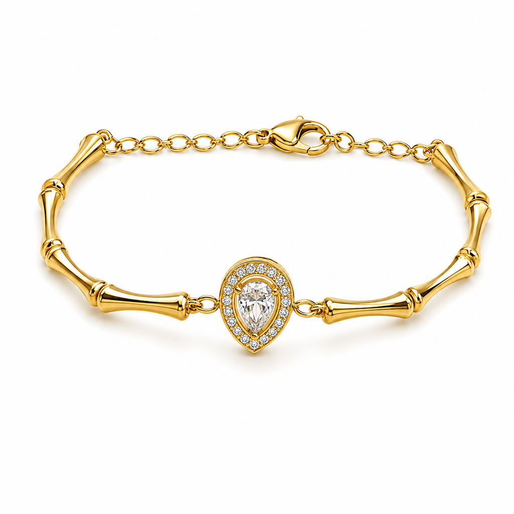 18K Pear Crystal Bamboo Bracelet
