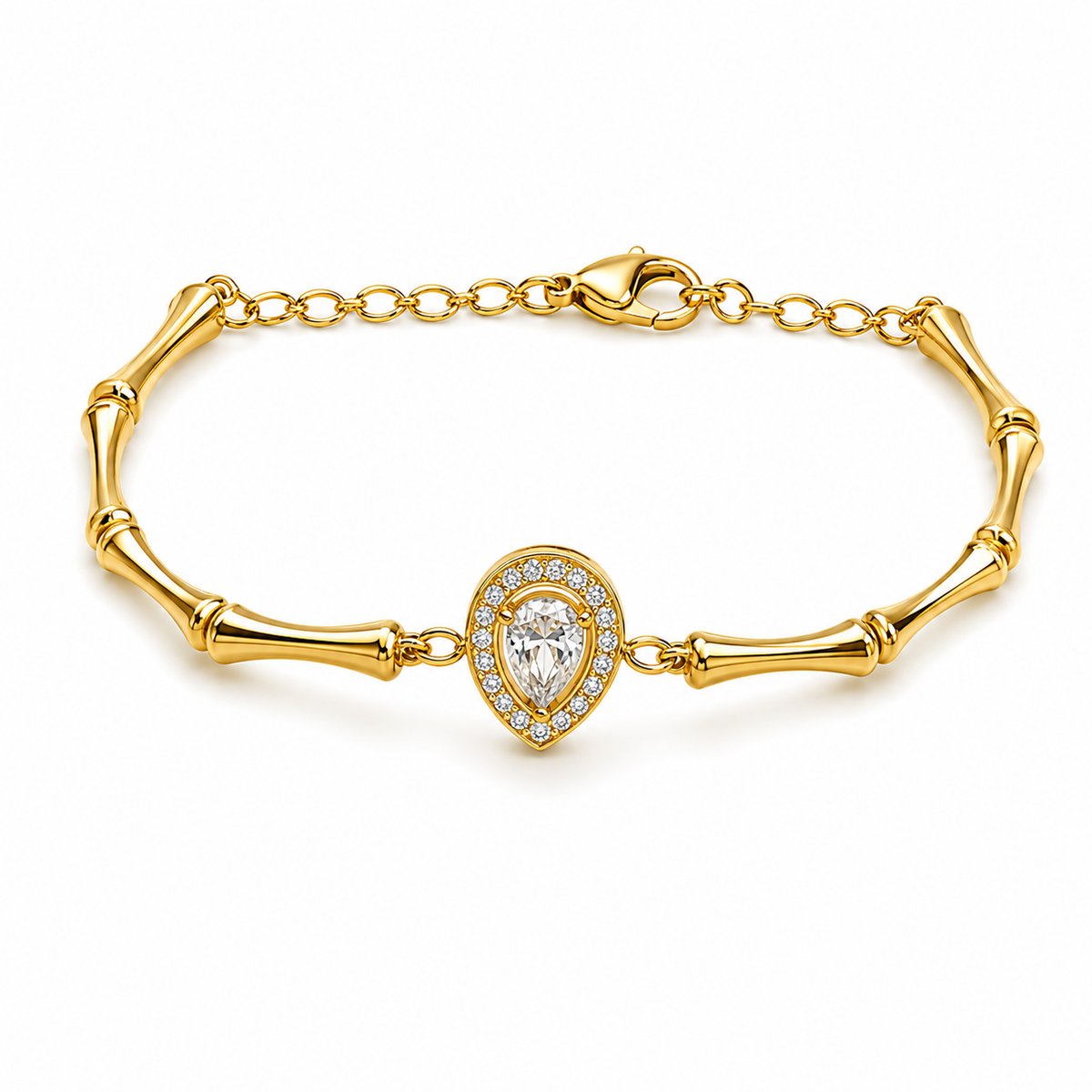 18K Pear Crystal Bamboo Bracelet
