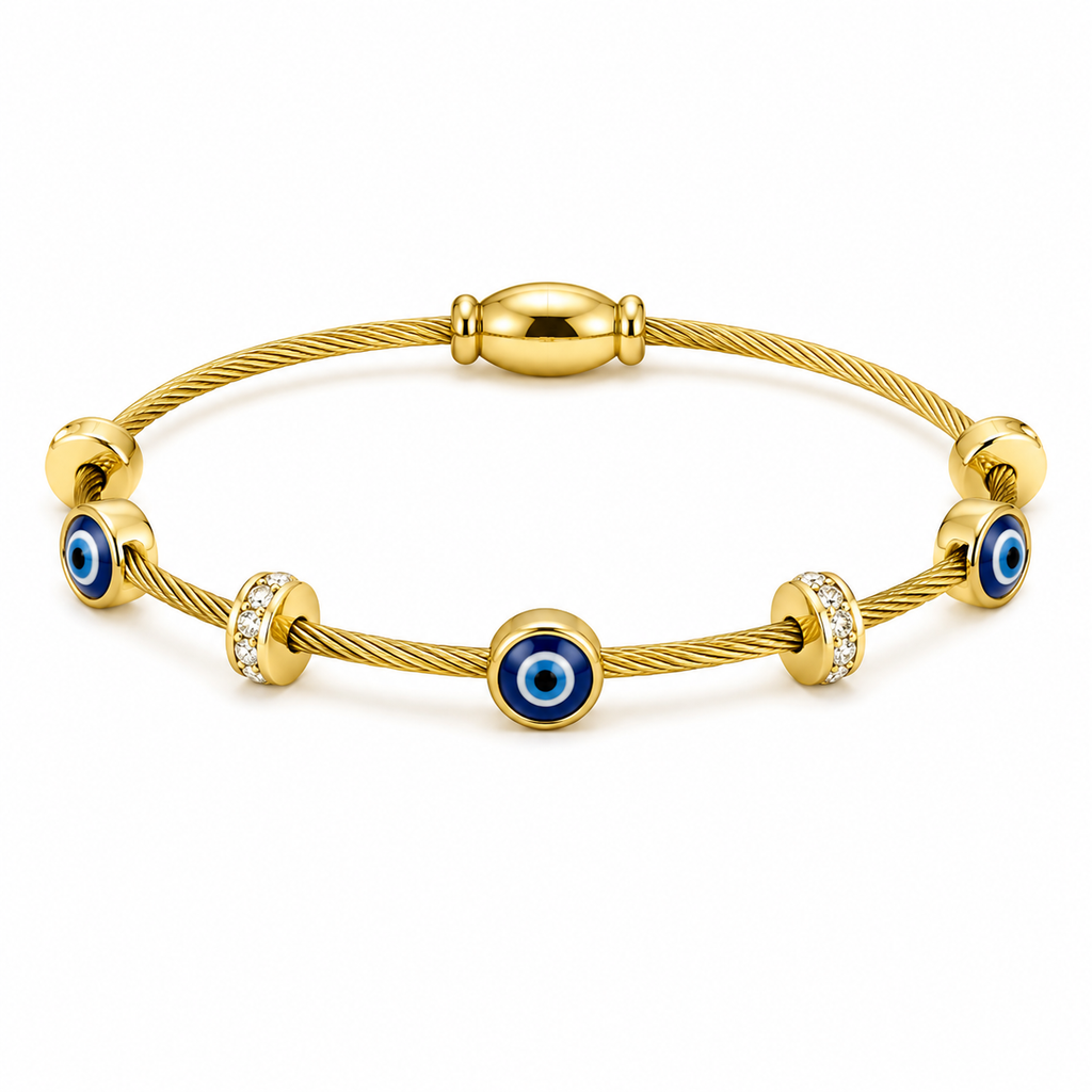 18K Evil Eye Cable Bracelet