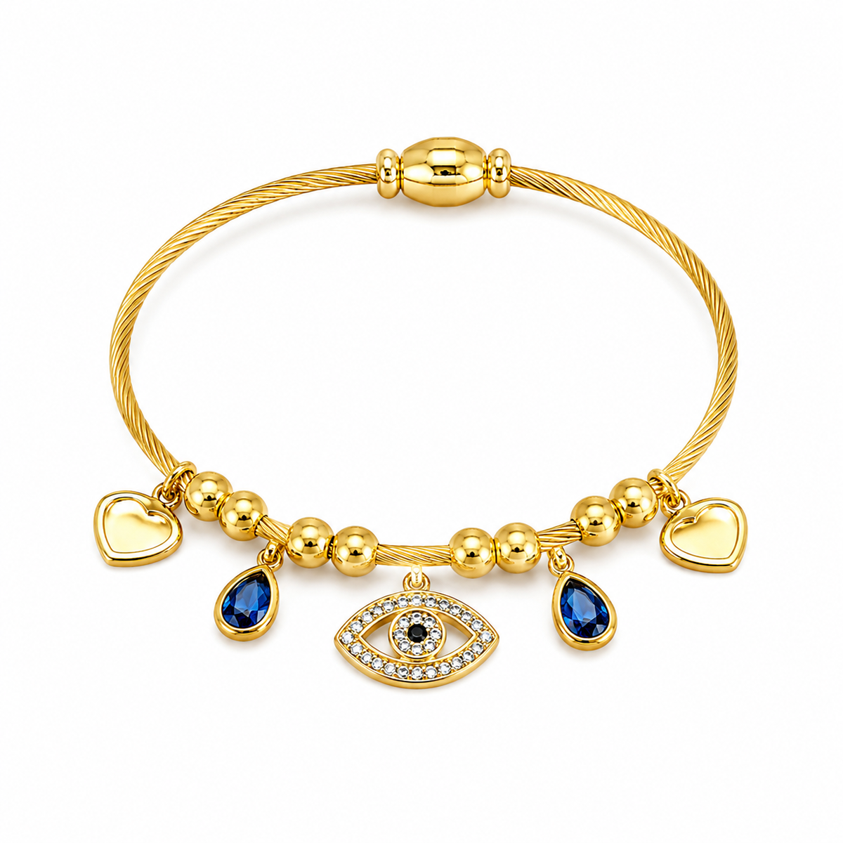 18K Evil Eye Charm Cable Bracelet