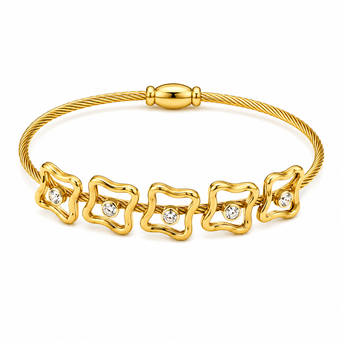 18K Crystal Clover Cable Bracelet