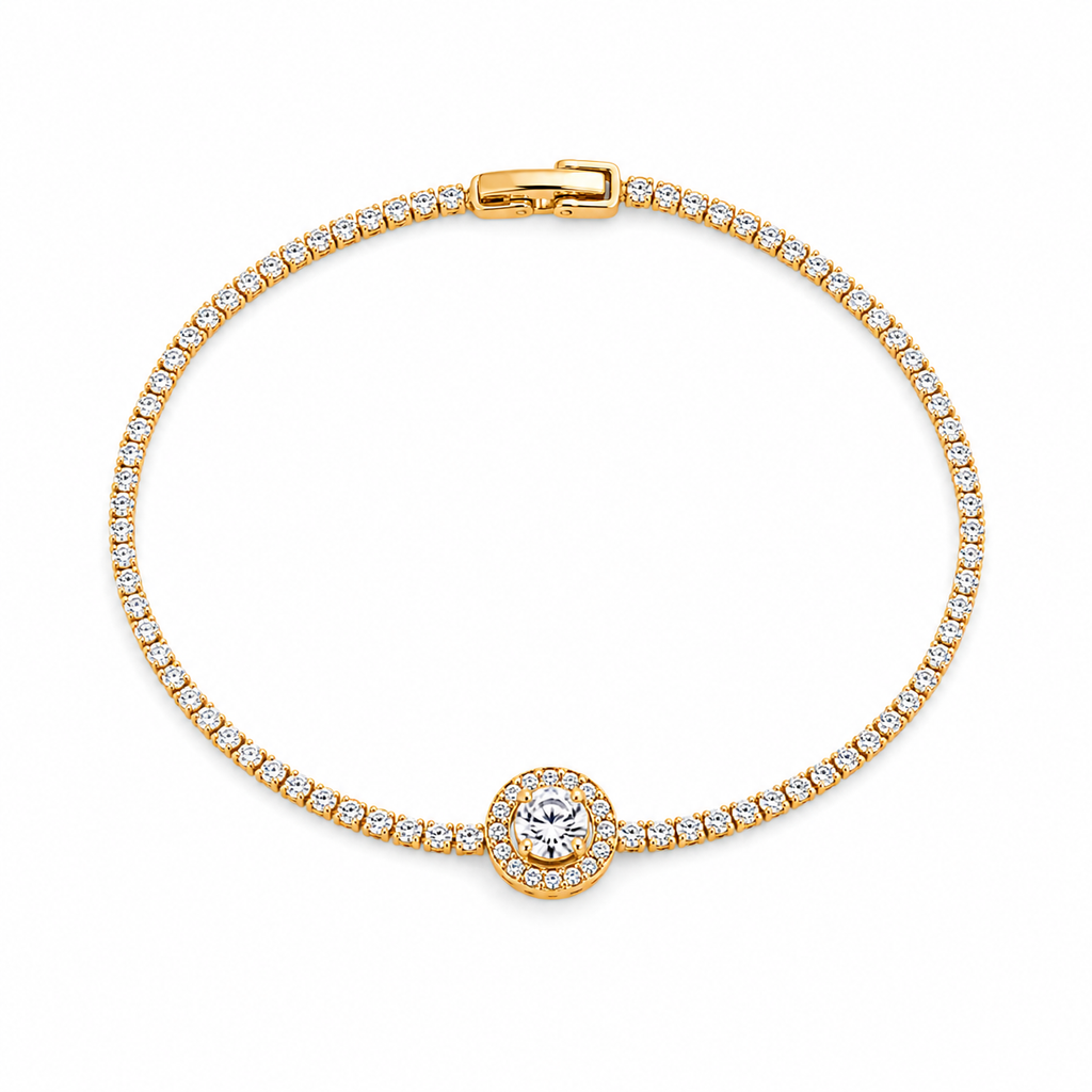 18K Halo Tennis Bracelet