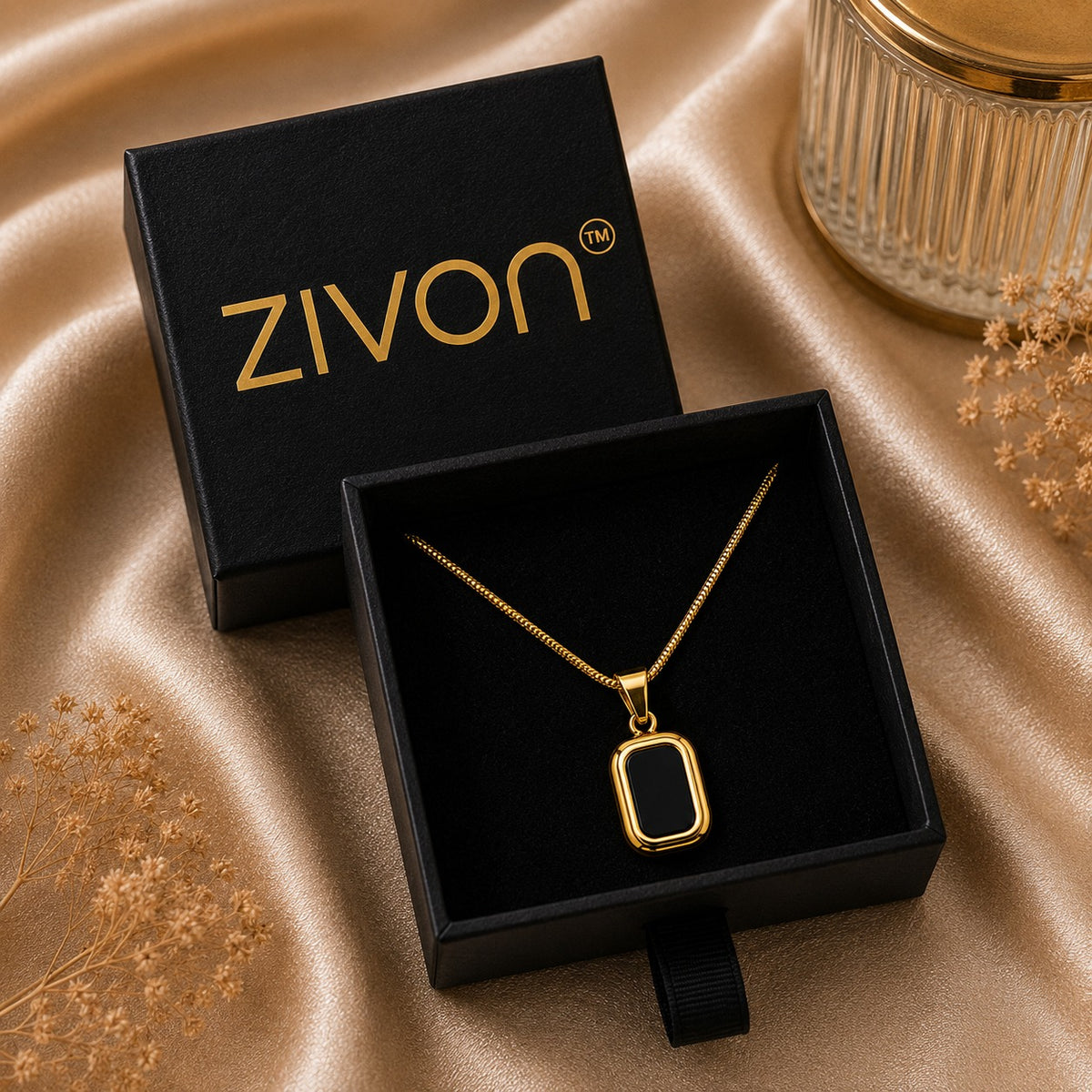 18K Gold Plated Black Onyx Necklace