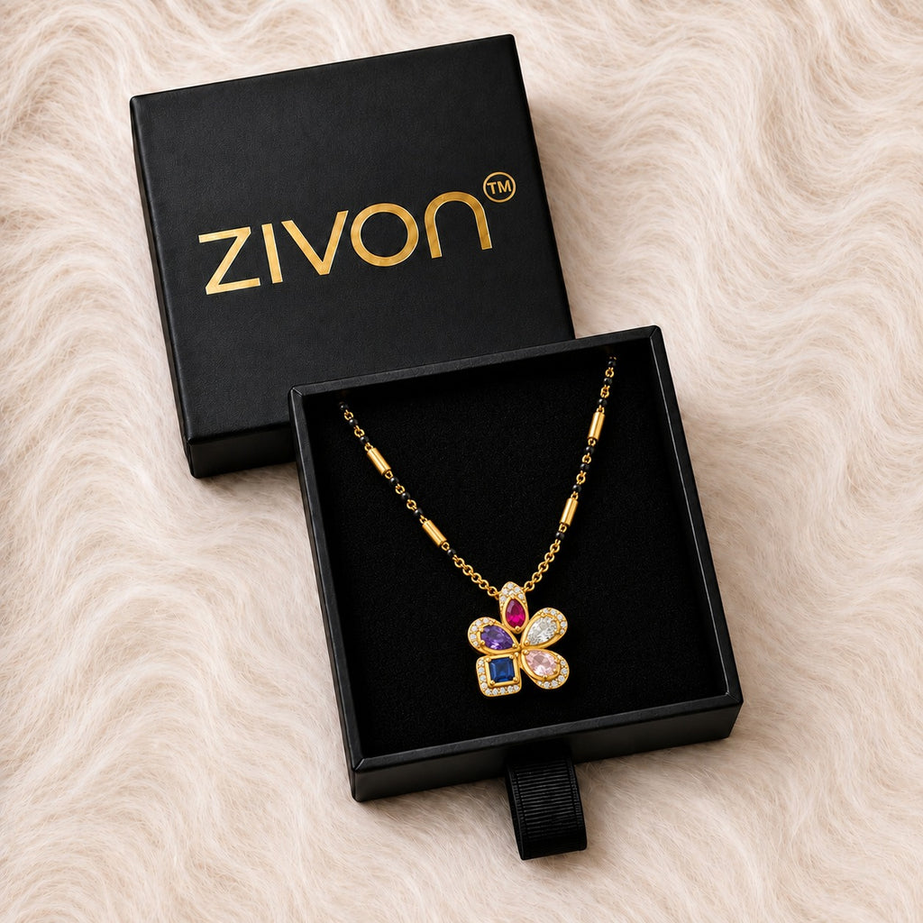 18K Gold Tone Multicolor Floral Gemstone Mangalsutra