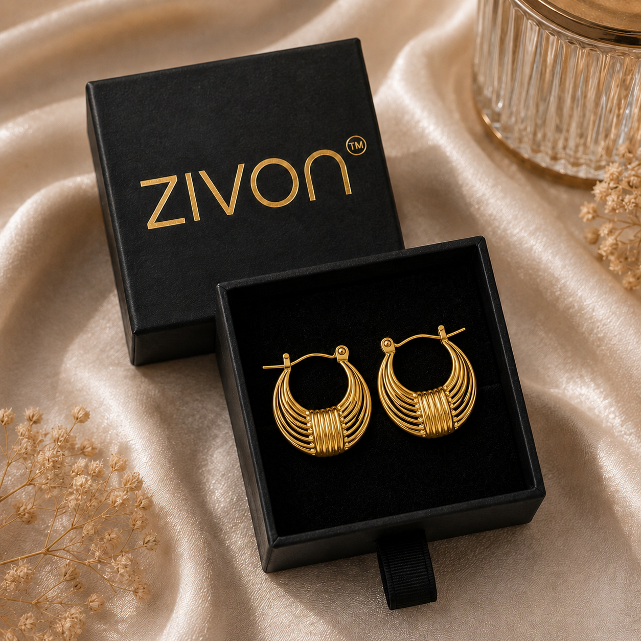 18K Vintage Ribbed Hoop Earrings