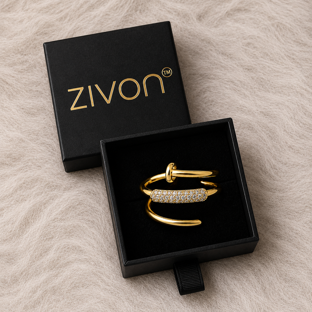 18K Crystal Nail Wrap Open Ring