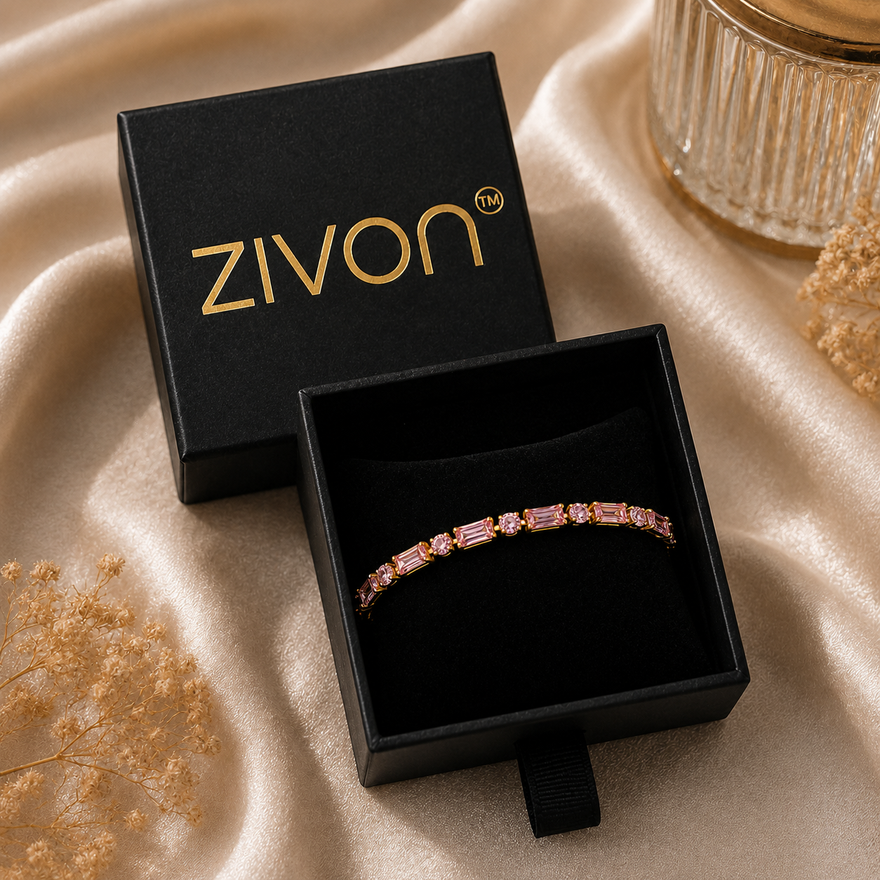 18K Pink Crystal Tennis Bracelet