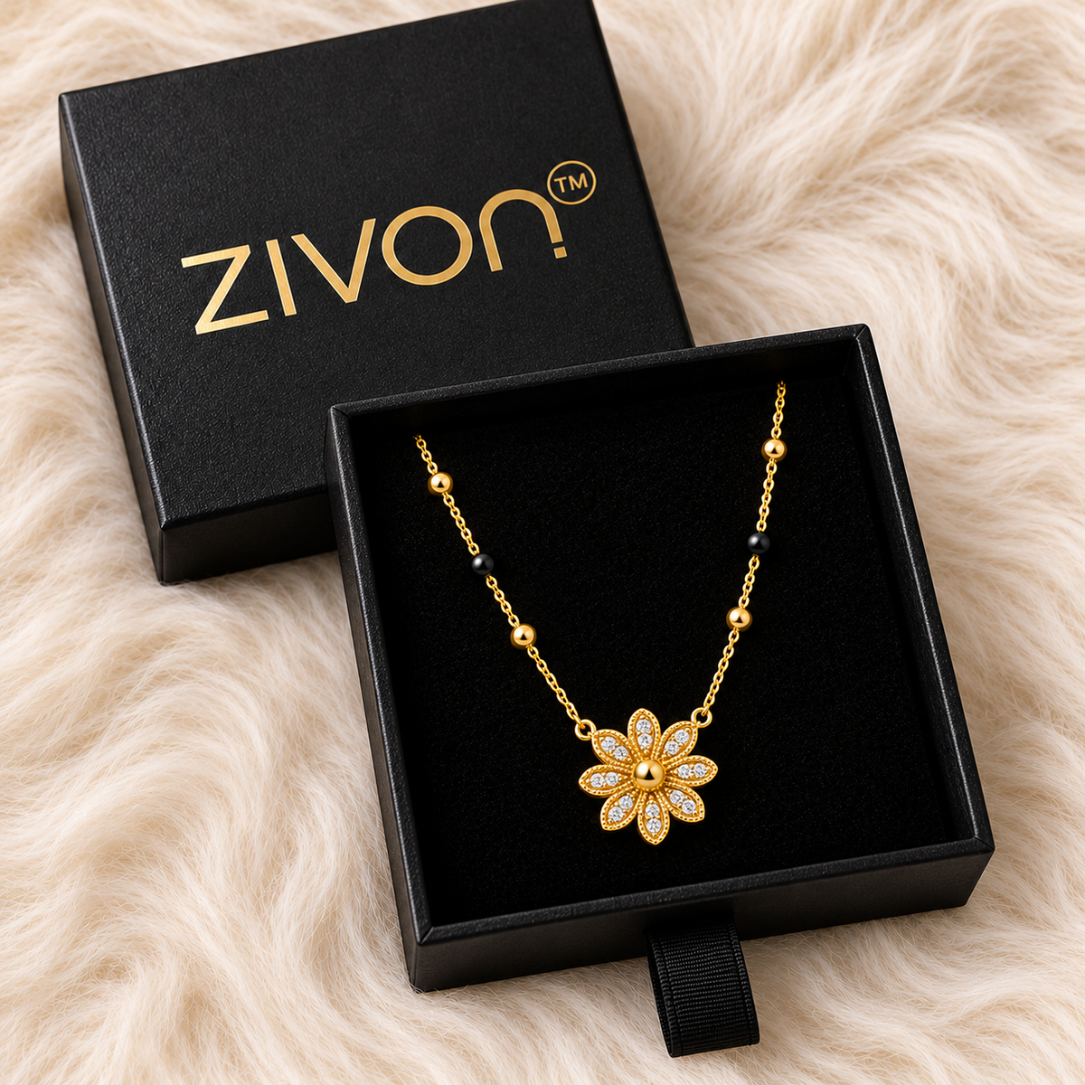 18K Gold Tone Anti-Tarnish Daisy Pendant Mangalsutra