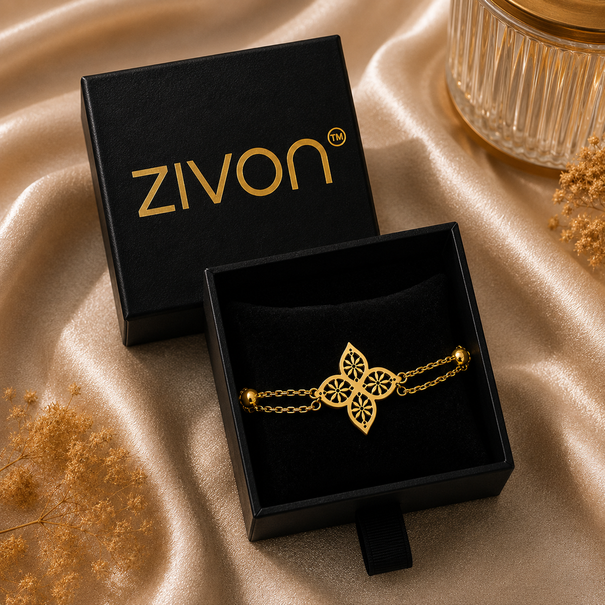 18K Floral Motif Chain Bracelet