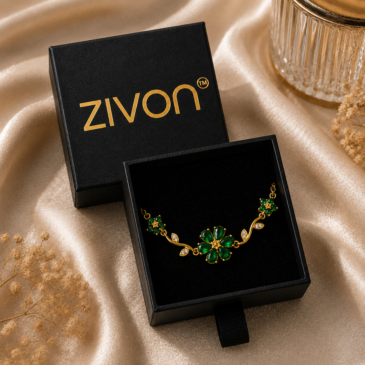 18K Emerald Floral Crystal Bracelet