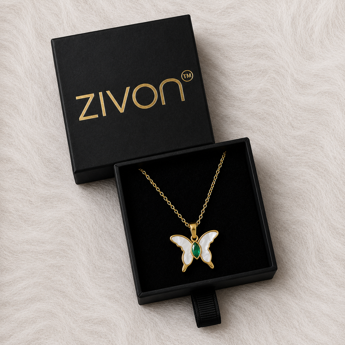18K Emerald Butterfly Necklace