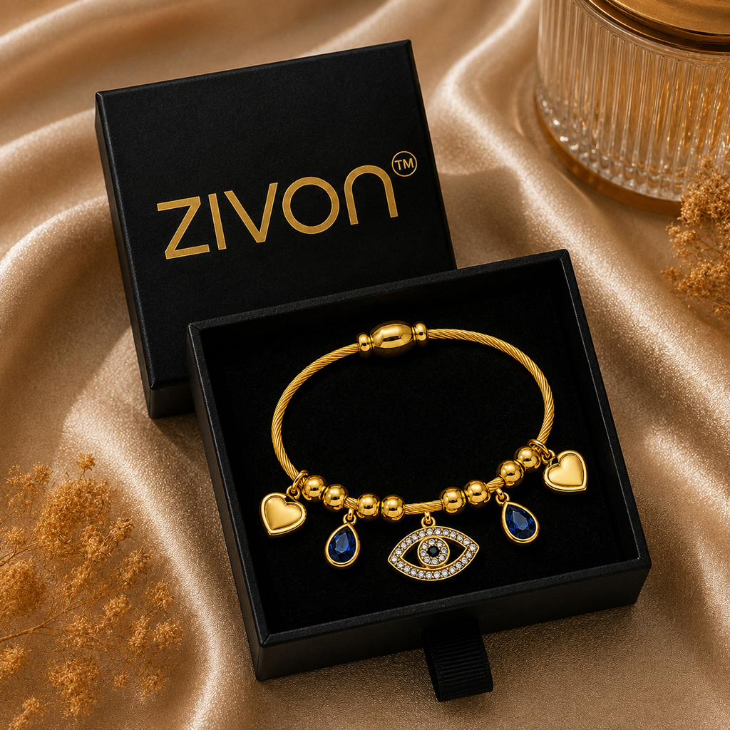 18K Evil Eye Charm Cable Bracelet