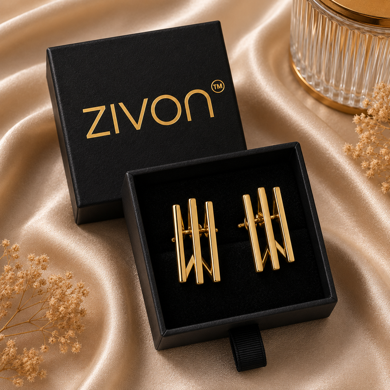 18K Triple Bar Geometric Stud Earrings