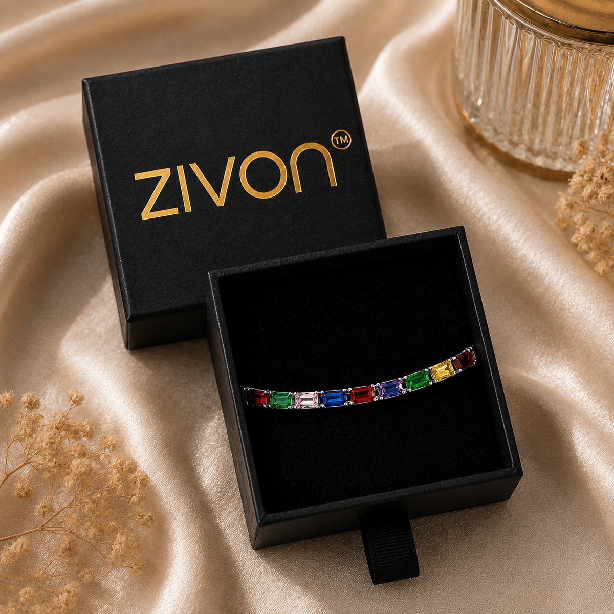 18K Rainbow Baguette Crystal Tennis Bracelet