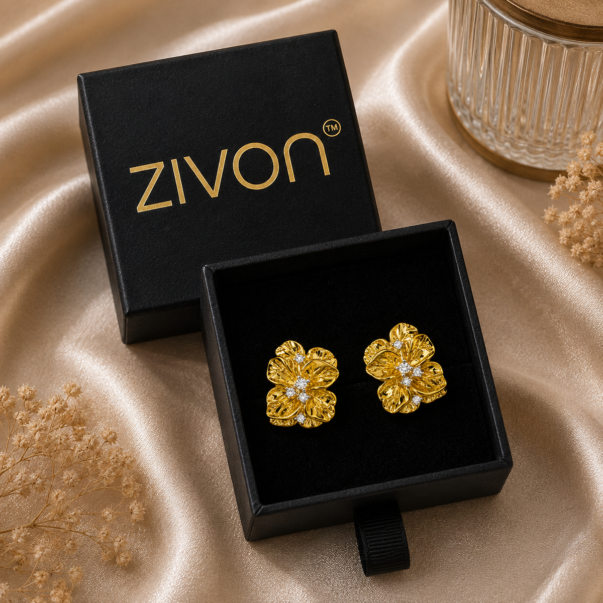 18K Bloom Crystal Floral Stud Earrings