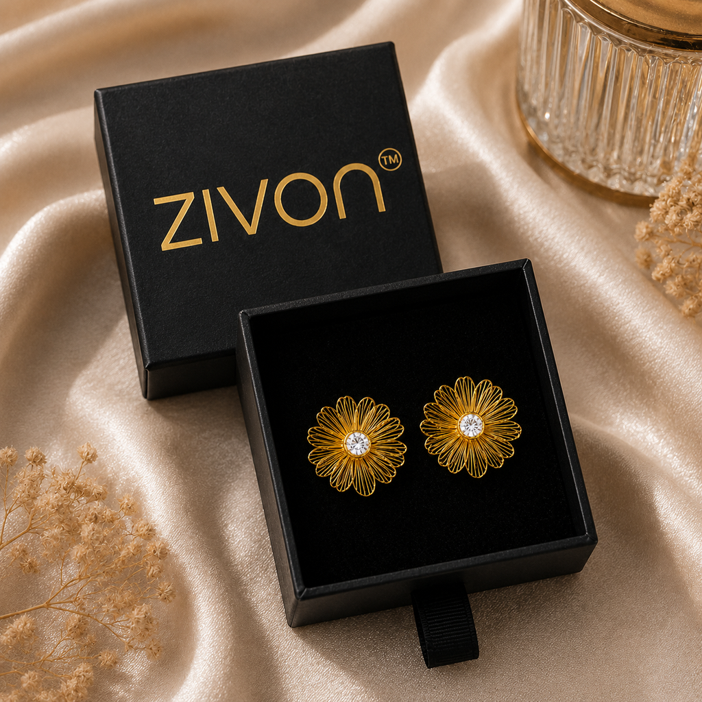 18K Floral Crystal Stud Earrings