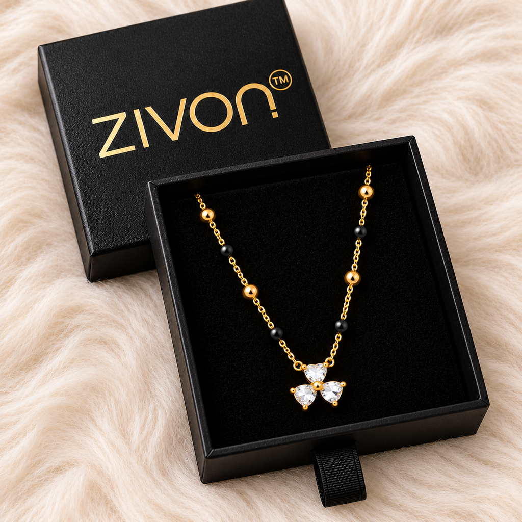 18K Gold Tone Anti-Tarnish Trefoil Heart Mangalsutra for Women