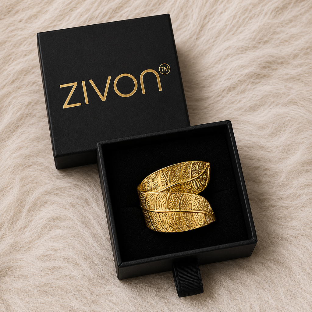 18K Textured Leaf Wrap Adjustable Ring