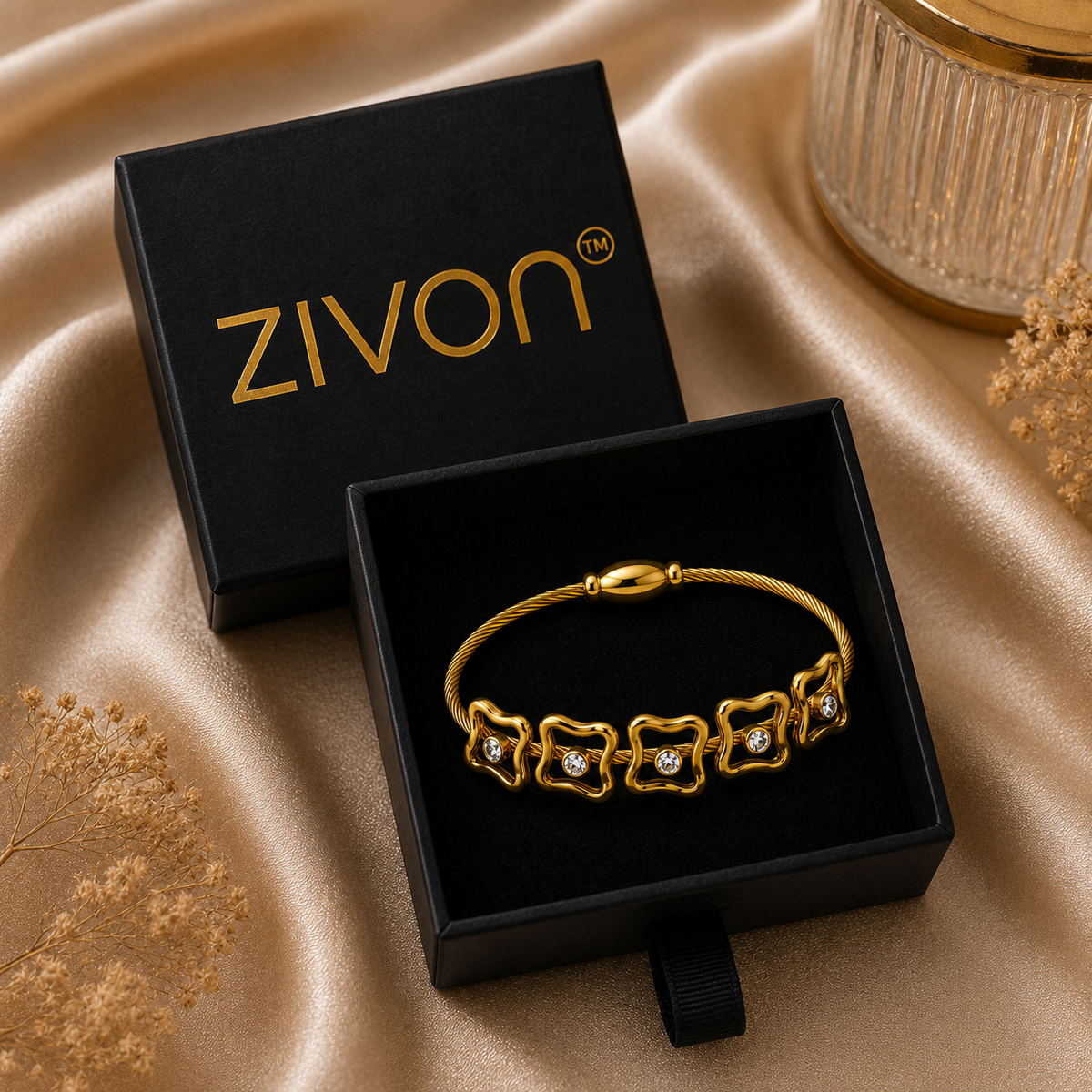 18K Crystal Clover Cable Bracelet
