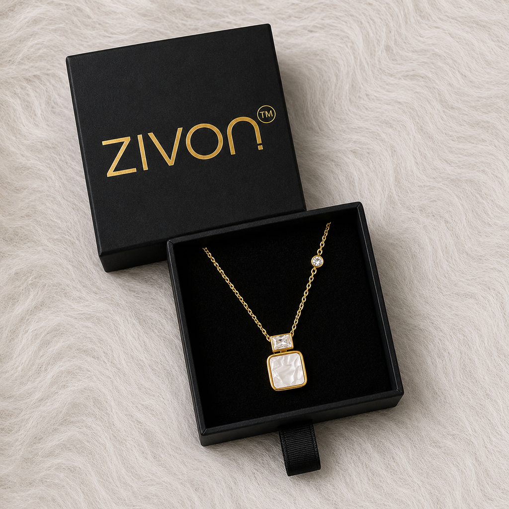 18K Gold Plated White Square Pendant Necklace