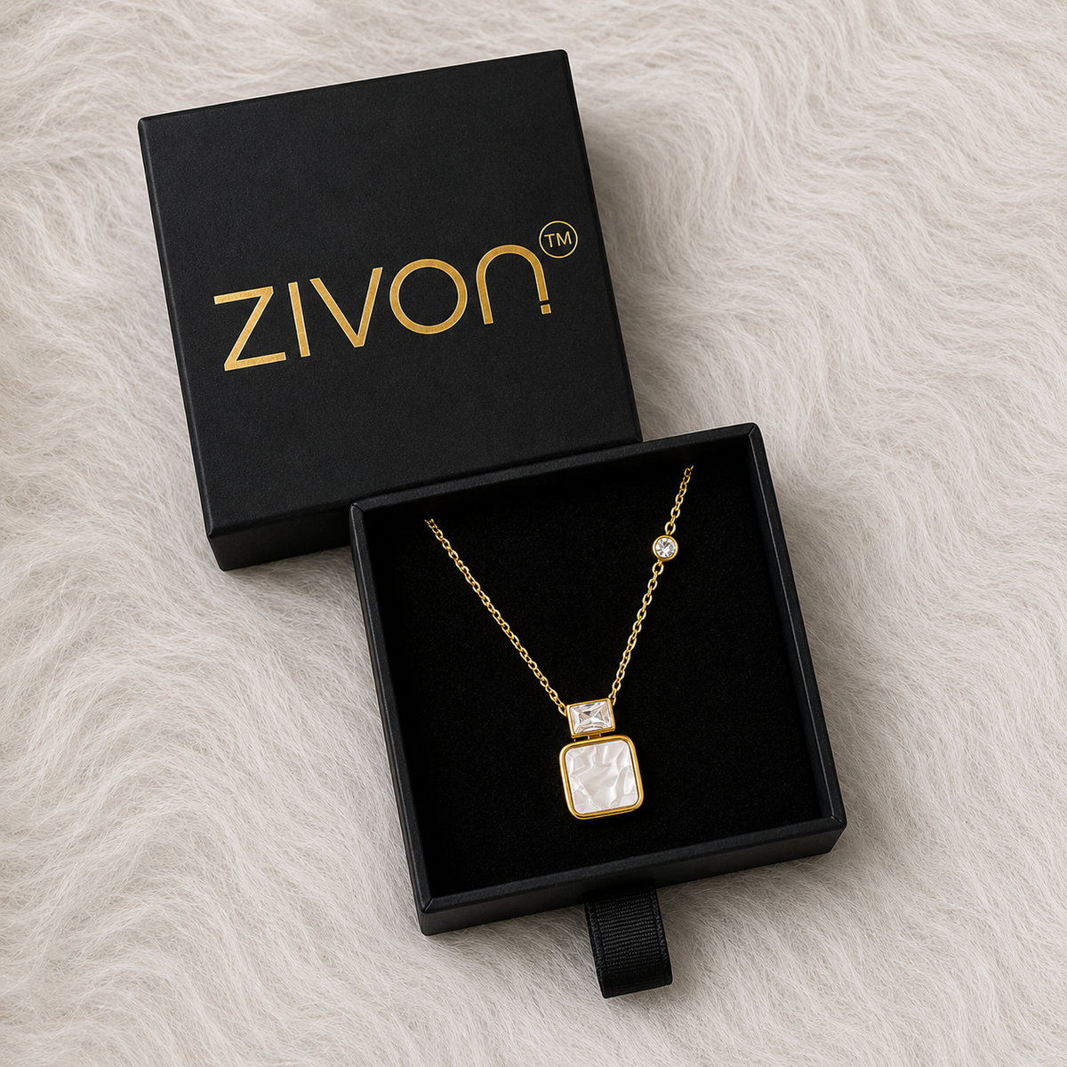 18K Gold Plated White Square Pendant Necklace