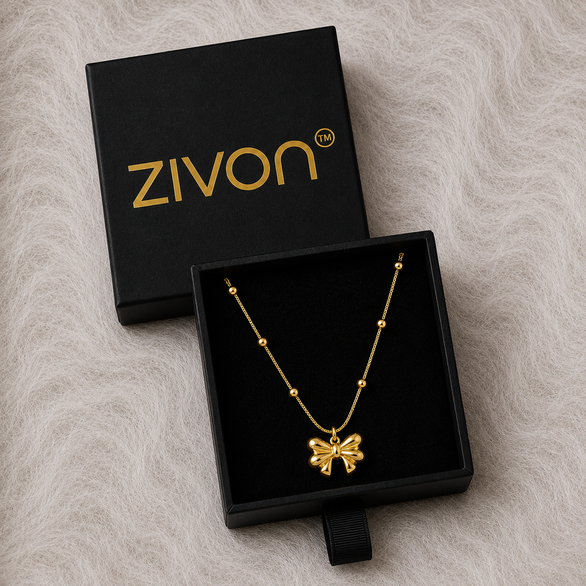 18K Golden Bow Charm Necklace