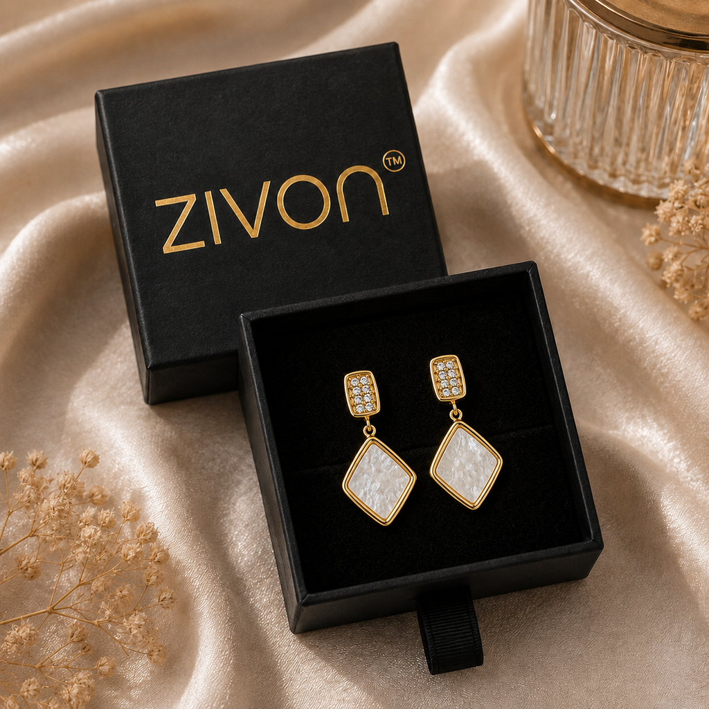 18K Mother of Pearl Diamond Drop Earrings