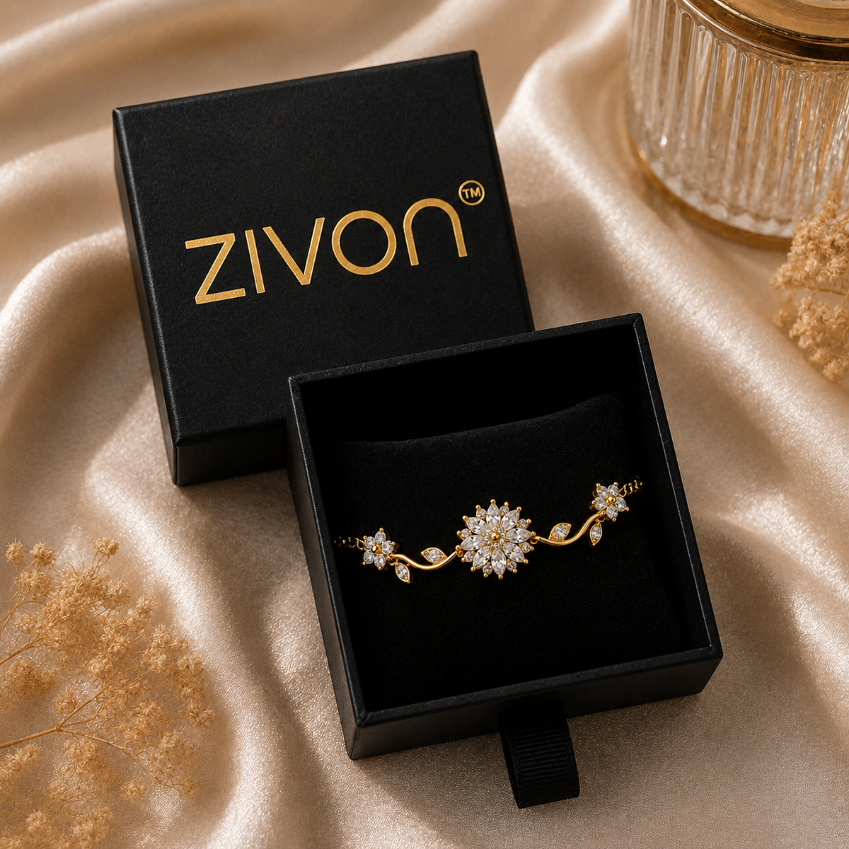 18K Floral Crystal Charm Bracelet