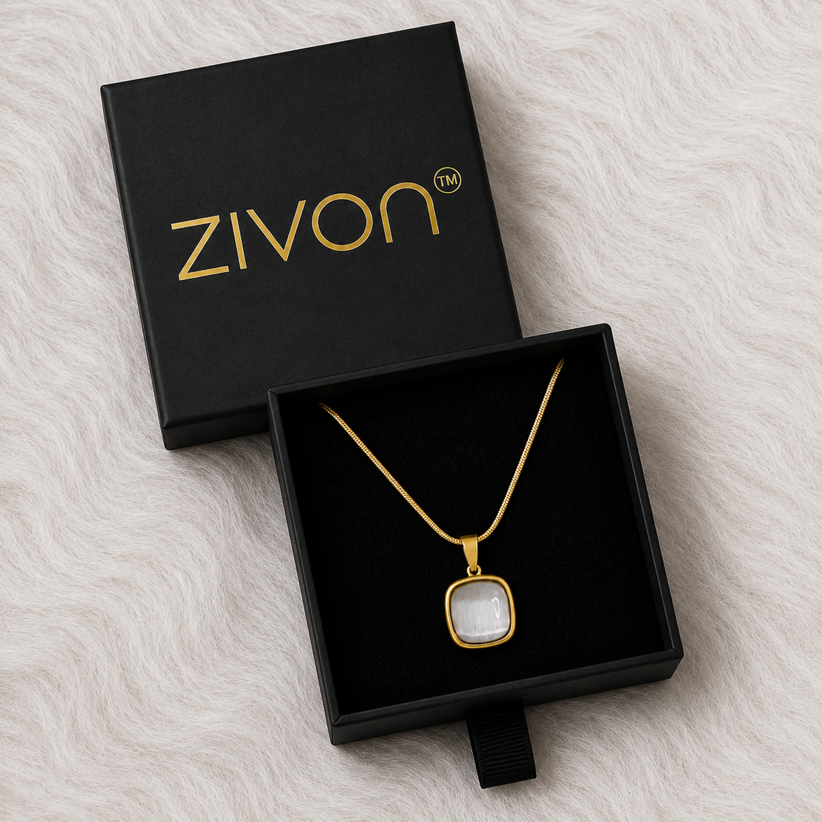 18K Gold Plated White Cat's Eye Necklace