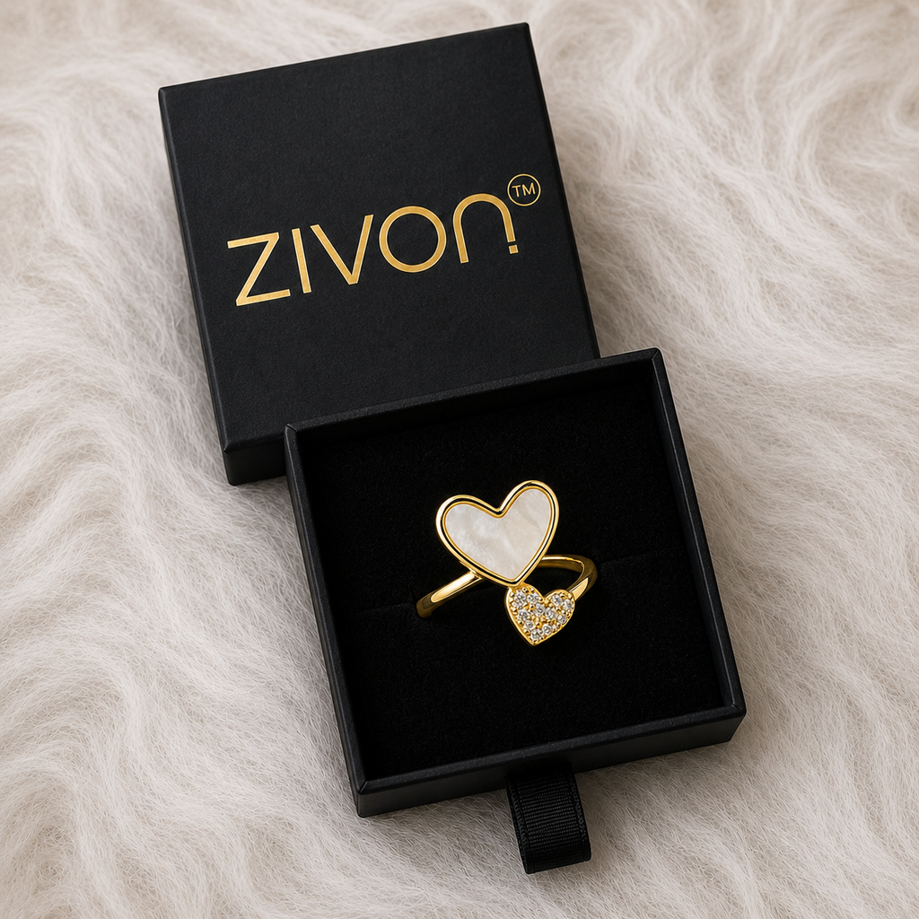 18K Mother of Pearl Double Heart Adjustable Ring