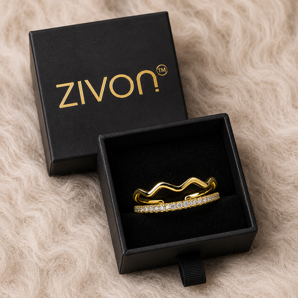 18K Dual Wave Crystal Open Ring