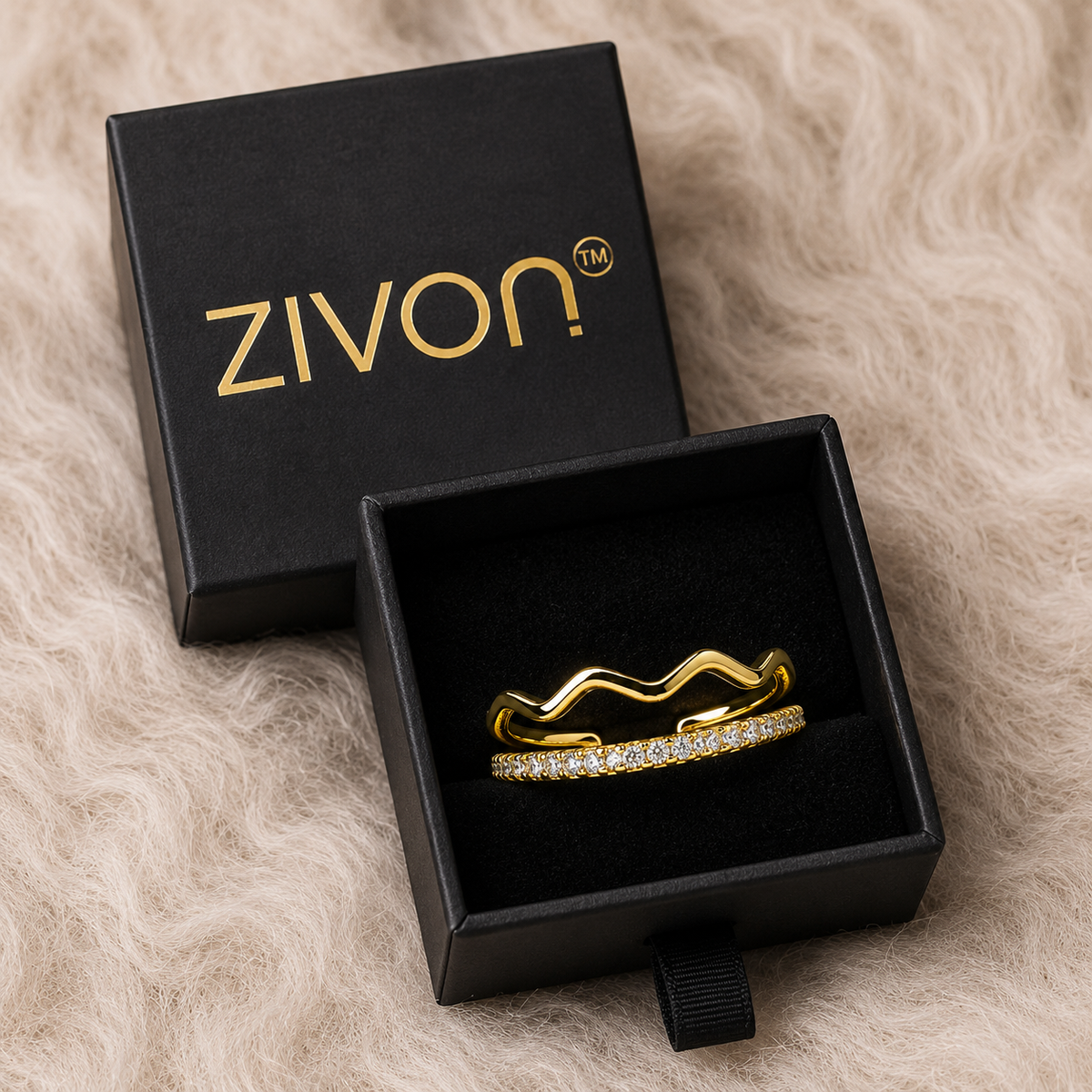 18K Dual Wave Crystal Open Ring