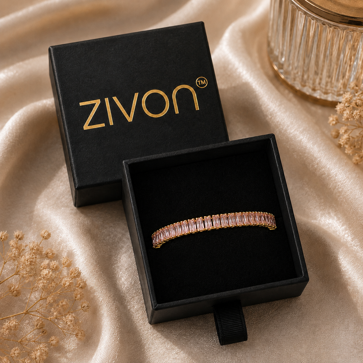 18K Pink Baguette Crystal Tennis Bracelet