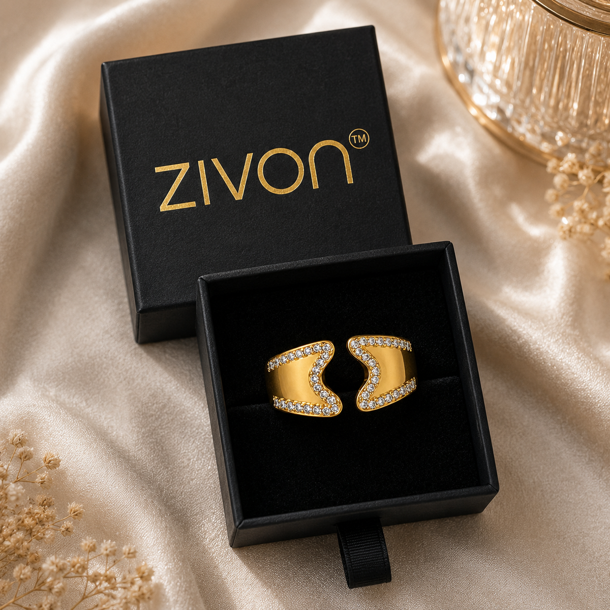 18K Crystal Wave Open Statement Ring