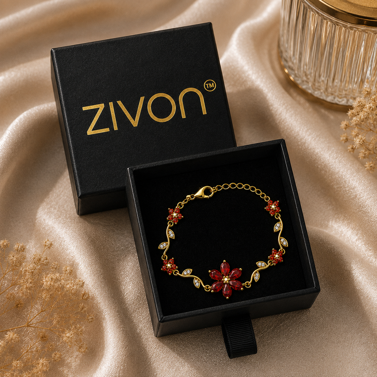 18K Ruby Floral Crystal Bracelet