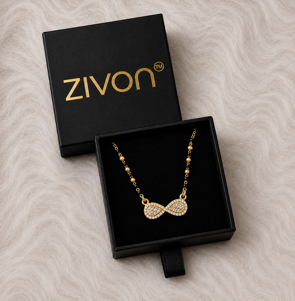 18K Gold Tone Anti-Tarnish Infinity Bow Pendant Mangalsutra